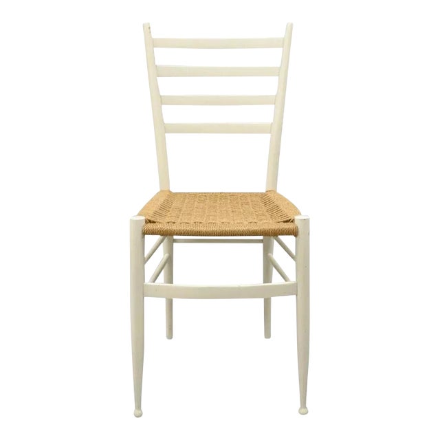 Mid 20th Century Vintage Italian Modern Woven Rope White Gio Ponti Style Side Chair For Sale