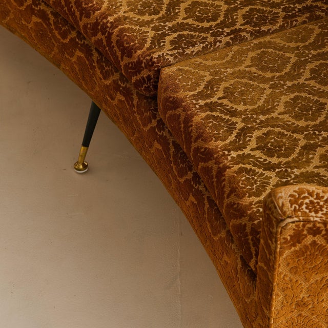Metal Italian Curved Sofa with Original Jacquard Upholstery, 1960s For Sale - Image 7 of 11