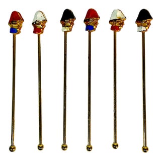 Early 1900s Antique Boho Chic French Soldiers Swizzle Sticks - Set of 6. For Sale