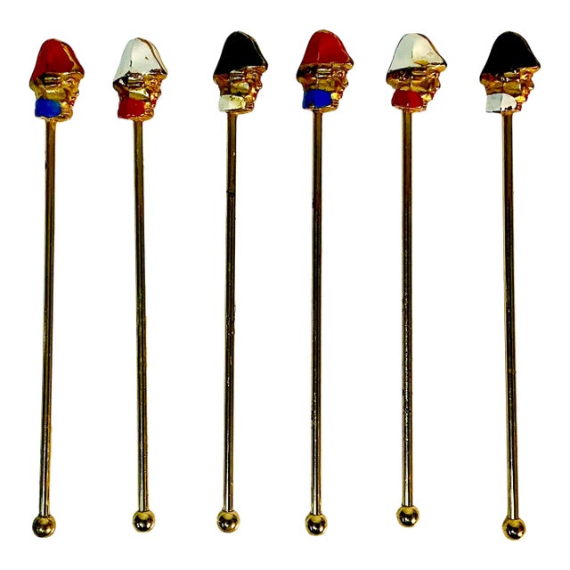 Early 1900s Antique Boho Chic French Soldiers Swizzle Sticks - Set of 6. For Sale