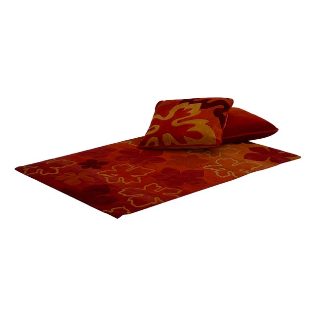 Floral Rug with Cushions, 1980s, Set of 3 For Sale