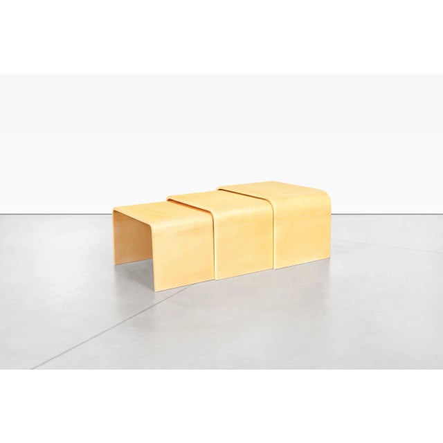 Mid-Century Modern Vintage Italian Modern Goatskin Waterfall Nesting Tables by Aldo Tura, 1970s For Sale - Image 3 of 12