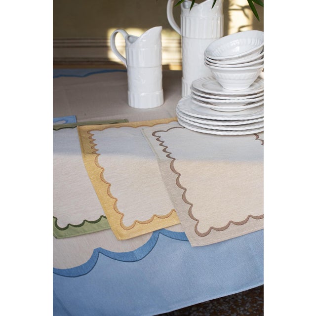2020s VIETRI Tavola Natural Scalloped Tablecloth For Sale - Image 5 of 6