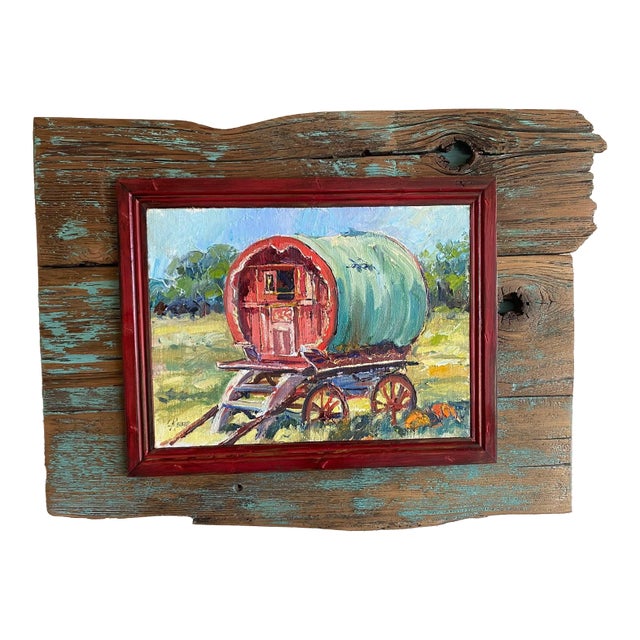 "My Gypsy Mobile" ~ Lorie Batson, Original Oil Painting. Captures a Charming, Rustic Scene of a Small Gypsy Wagon. For Sale