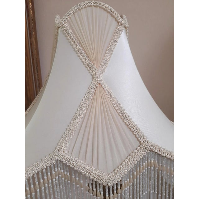 Textile Antique Silk Fringe Beaded Lampshade Pearl Glass For Sale - Image 7 of 9