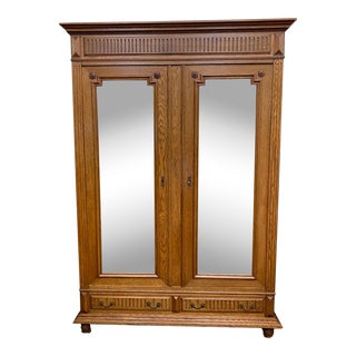Solid Belgian Oak Louis XVI Style Double Door Armoire C.1900 For Sale