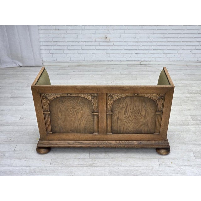 Danish 2-Seater Sofa in Striped Green Furniture Wool and Oak, 1950s For Sale - Image 13 of 18