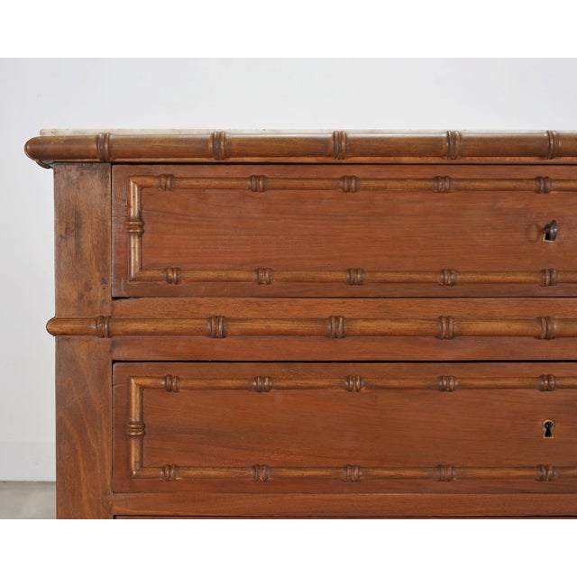 English Faux Bamboo Aesthetic Movement Marble Top Commode Dresser For Sale - Image 13 of 18