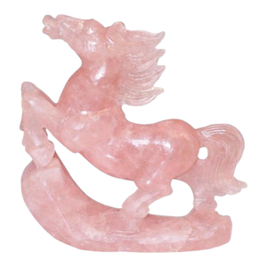 Mid 20th Century Natural Rose Quartz Horse Statue Hand Carved Gemstone Sculpture