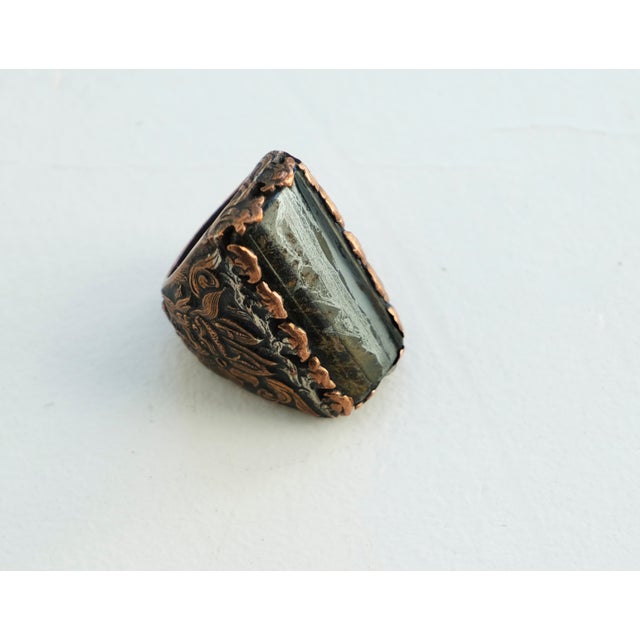 Vintage Brutalist Style Black Onyx Cocktail Ring, Size 5.5 For Sale - Image 4 of 9