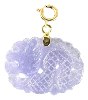 Vintage Carved Lavender Jade Dragon 14k Yellow Gold Charm Pendant, 1960s