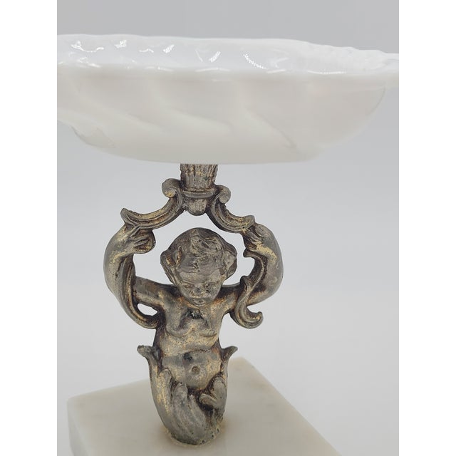 Mid 20th Century Hollywood Regency Cherub & Milk Glass Shell Dish on Marble Base For Sale - Image 10 of 12