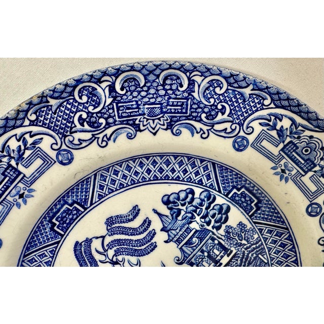 Blue Vintage Blue Old Willow Dessert Plate by English Ironstone Tableware, LTD - Made in Staffordshire, England - Circa 1970 For Sale - Image 8 of 11