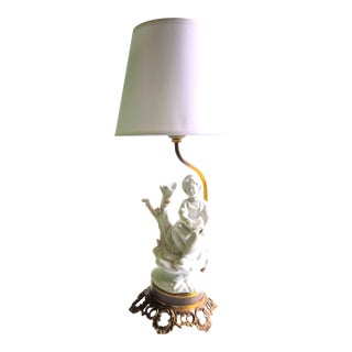 Mid 20th Century Bronze and Biscuit Porcelain Table Lamp For Sale