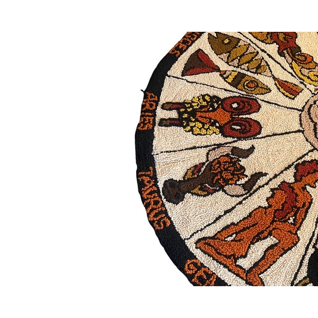 1960s Vintage Rare Mid Century Modern Large Zodiac Horoscope Circle Carpet 1960s 1970s For Sale - Image 5 of 9