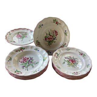 French Faience Set of 6 Dinner Plates & 6 Soup Bowls For Sale