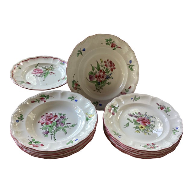 French Faience Set of 6 Dinner Plates & 6 Soup Bowls For Sale