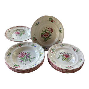 French Faience Set of 6 Dinner Plates & 6 Soup Bowls