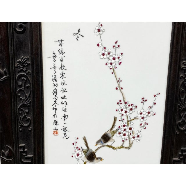 Chinoiserie Chinoiserie Hand Painted Famille Rose Porcelain Panel 50" H For Sale - Image 3 of 13