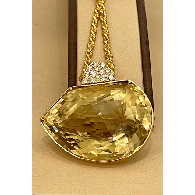 Contemporary 240 Carat Citrine & Diamond Pendent or Necklace 14 Karat Yellow Gold with Chain For Sale - Image 3 of 18