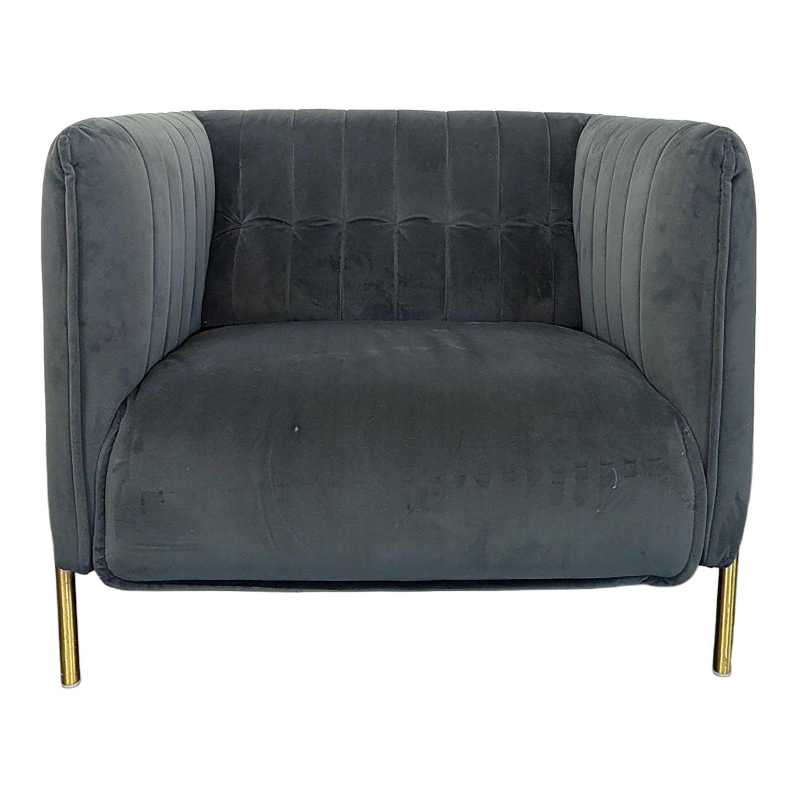 Modern Dark Grey Velvet Lounge Chair With Gold Legs | Chairish
