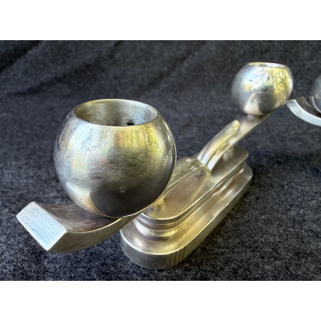 Hans Hansen Sterling Silver Low Art Deco Candlesticks For Sale - Image 14 of 18