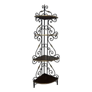 Vintage Iron and Brass Corner Baker's Rack For Sale