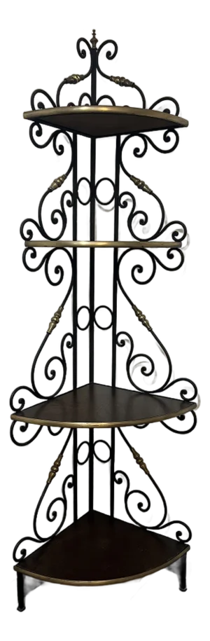 Vintage Iron and Brass Corner Baker's Rack