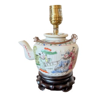 Antique Asian Porcelain Teapot Table Lamp For Sale