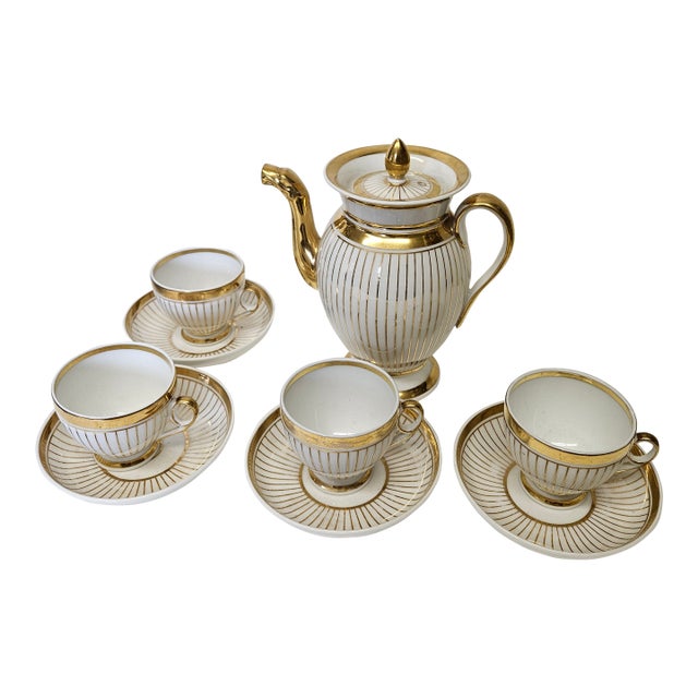 Stunning Empire Gold and White Old Paris Coffee Set For Sale