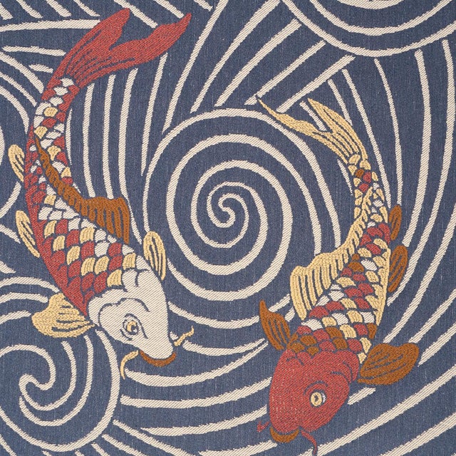Abstract SAMPLE - Schumacher Koi Fish Fabric In Indigo For Sale - Image 3 of 4
