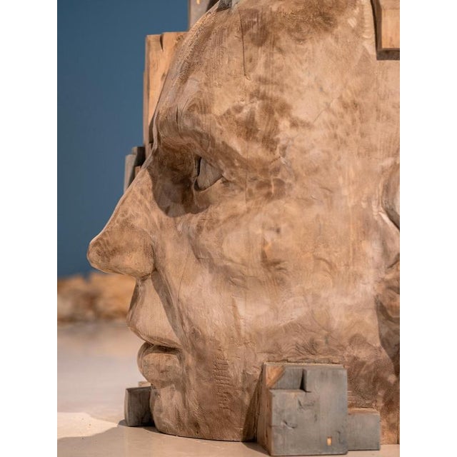 Gold Large Architectural Carved Polychrome Wood Head Sculpture by Jose Perozo, 2023 For Sale - Image 8 of 14