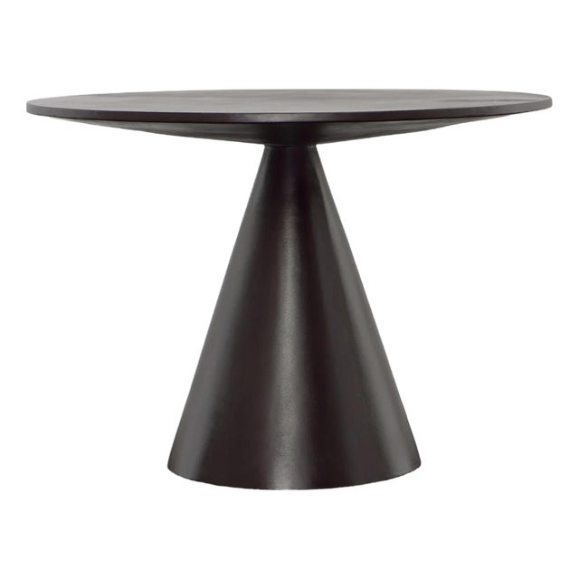 Modern Outdoor Espresso Faux Cement Round Dining Table For Sale