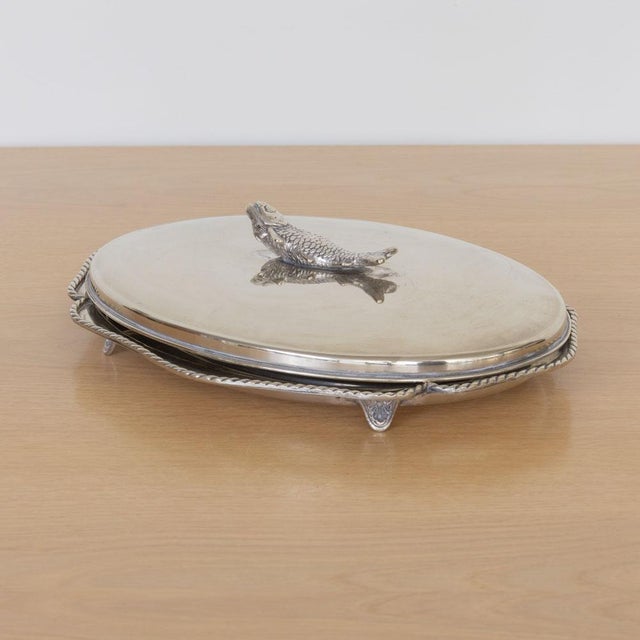 1940s Alpaca Silver Fish Serving Tray With Lid, Spain For Sale - Image 4 of 16