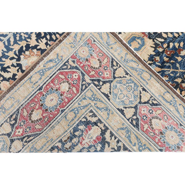 Antique Persian Tabriz Botanic Blue Red Beige Handmade Wool Carpet For Sale In New York - Image 6 of 10