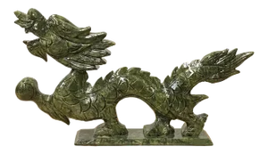 Chinese Green Stone Carved Dragon Fengshui Figure Large