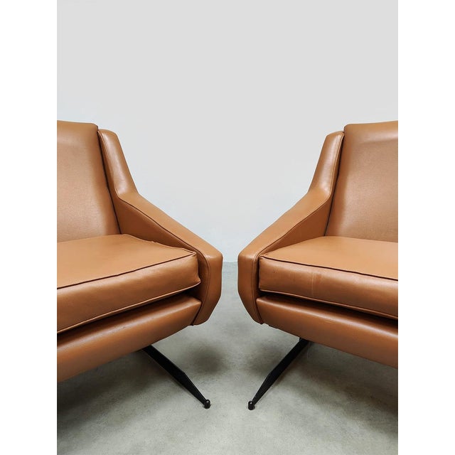 1950s Vintage Italian Cognac Lounge Chairs, Set of 2 For Sale - Image 5 of 9