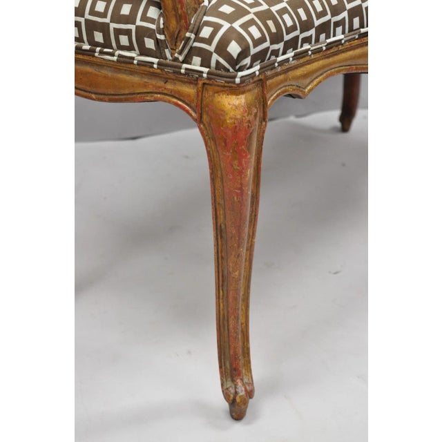 Vintage French Louis XV Style Distressed Gold Gilt Cane Back Vanity Bench Seat For Sale - Image 12 of 18