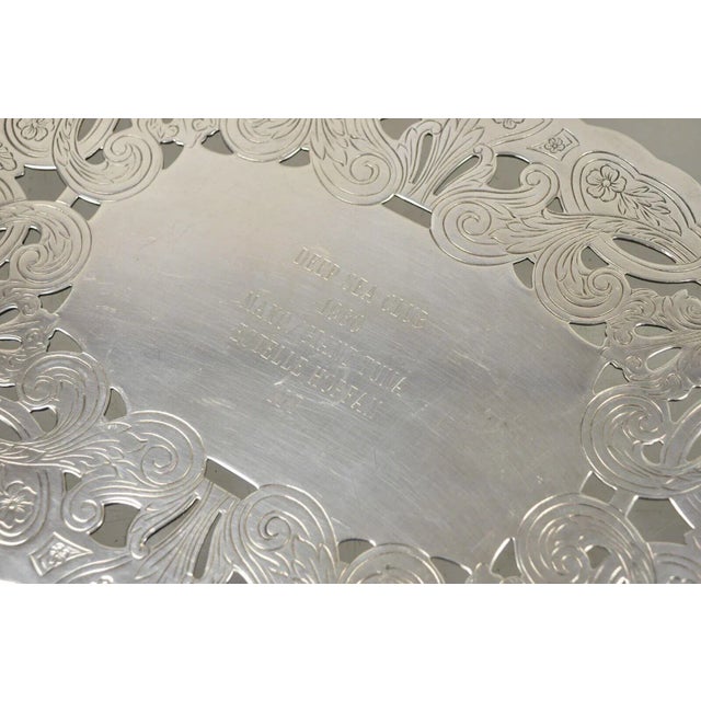 Silver Vintage Wallace 731 Victorian Style Silver Plated Oval Trivet 1980 Award Platter For Sale - Image 8 of 11