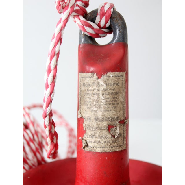 Vintage Roloff Supreme Red Mushroom Boat Anchor With Rope For Sale - Image 13 of 14