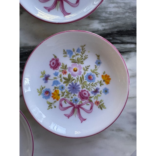 Ceramic Vintage Reutter Porzellan Germany Flowers & Ribbon Motif Butter Pat Plates - Set of 4 For Sale - Image 7 of 12