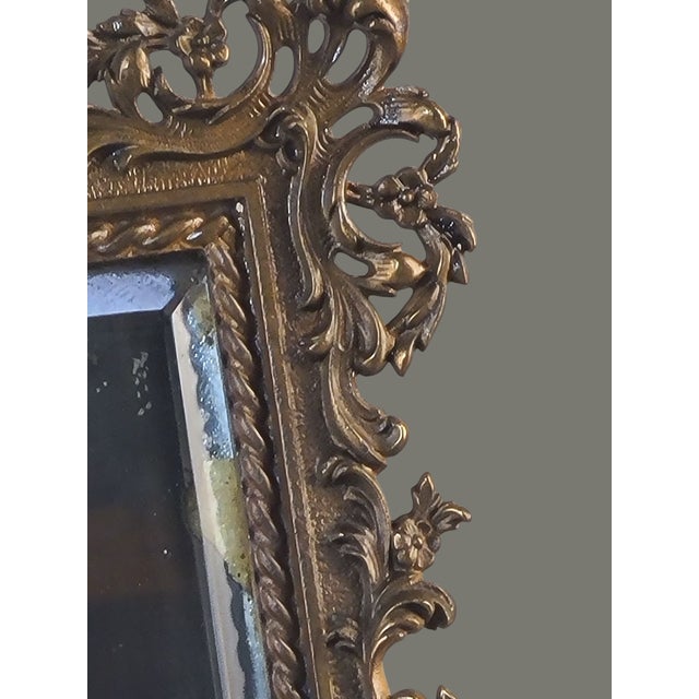 Metal Antique Bronze Victorian Ornate Rococo Beveled Table Mirror Frame Easel Back For Sale - Image 7 of 12