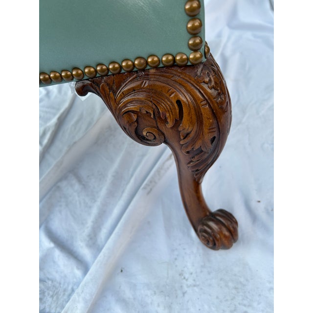 English Mid-19th Century English Mahogany Library Armchair in Robin’s-Egg Blue Leather For Sale - Image 3 of 8