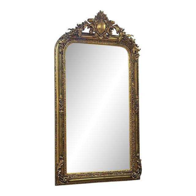 Golden Grandeur – Ornate French-Inspired Floor Mirror With Lavish Gold Leaf Frame, 5-Foot Statement Piece For Sale