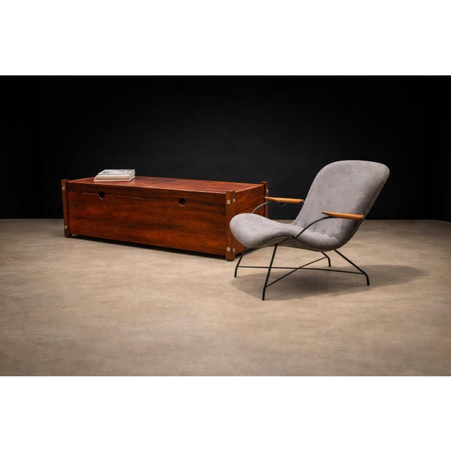 Pair of Armchairs Gray Fabric, Rosewood, & Metal, Carlo Hauner, 1950s - Lot 184 For Sale - Image 9 of 14