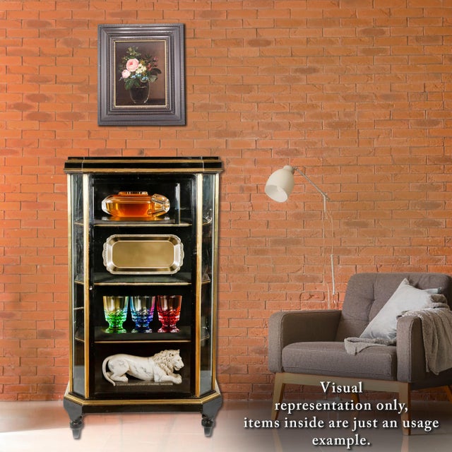 French Napoleon III Period Black Lacquer and Brass Display Cabinet For Sale - Image 3 of 13