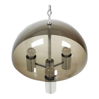 Mid-Century Modern Smoked Dome Chrome Light Fixture For Sale