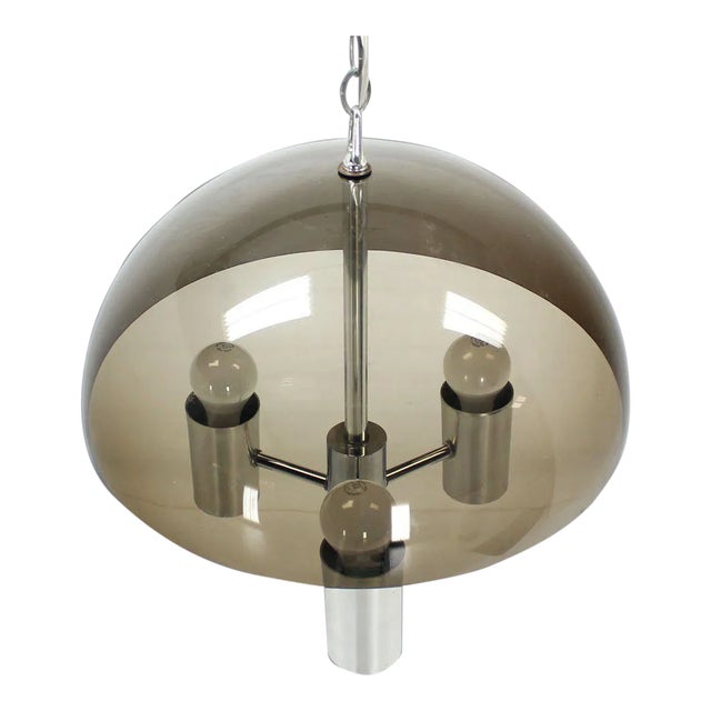Mid-Century Modern Smoked Dome Chrome Light Fixture For Sale