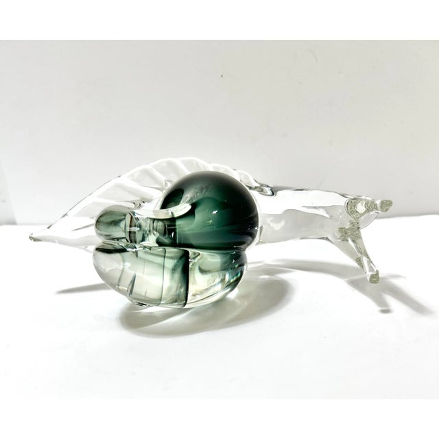 Transparent Handblown Glass Snail Sculpture – Murano Mid Century Art Glass For Sale - Image 8 of 12
