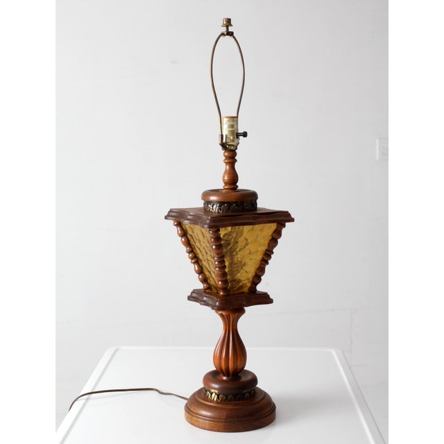 Mid-Century Modern Vintage Mediterranean Revival Amber Glass Table Lamp For Sale - Image 3 of 14